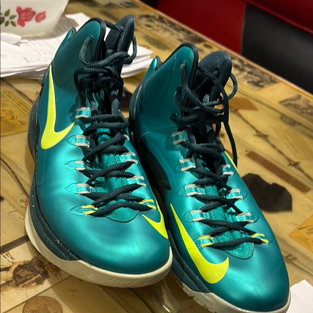 Nike Turquoise and Lime High-Top Sneakers